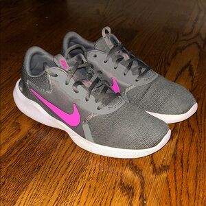 Nike Gray Trainers with Pink Swoosh